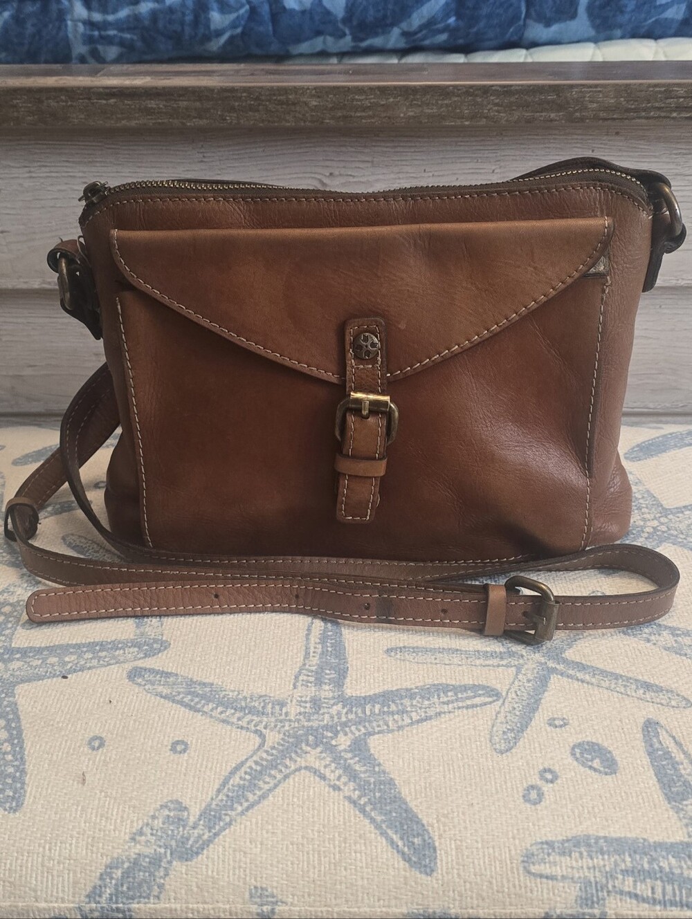 Patricia Nash Avellino Brown Heritage Leather Crossbody Bag Purse